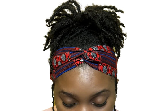 African Print Turban Headband - Black, Satin Lined Headband