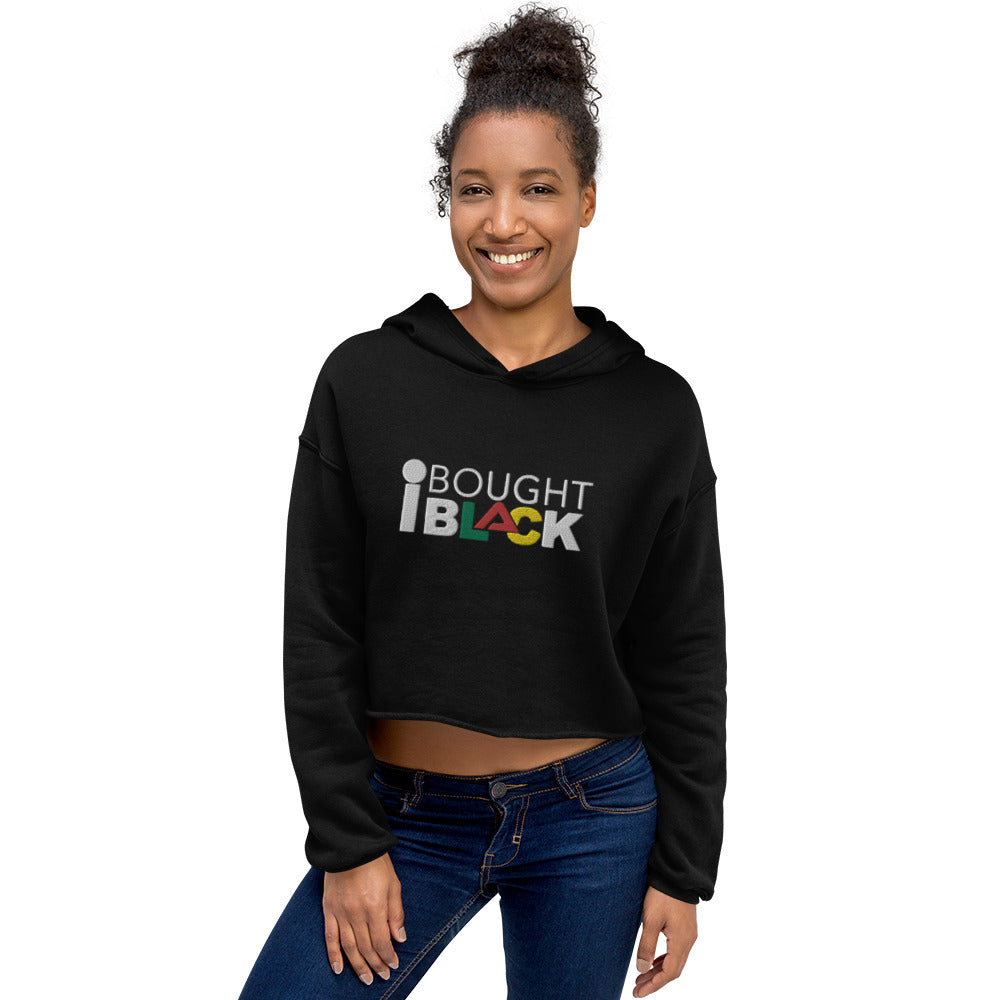 I Bought Black Crop Hoodie with white lettering