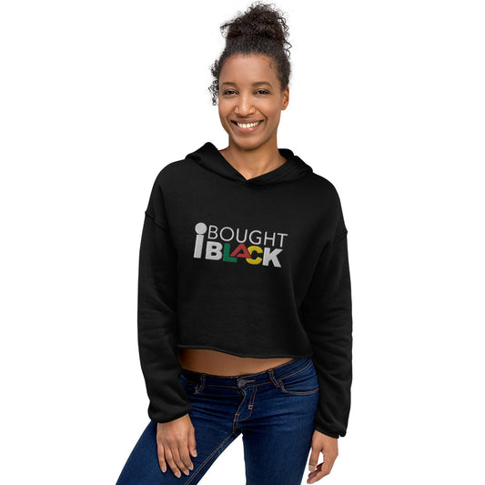 I Bought Black Crop Hoodie with white lettering