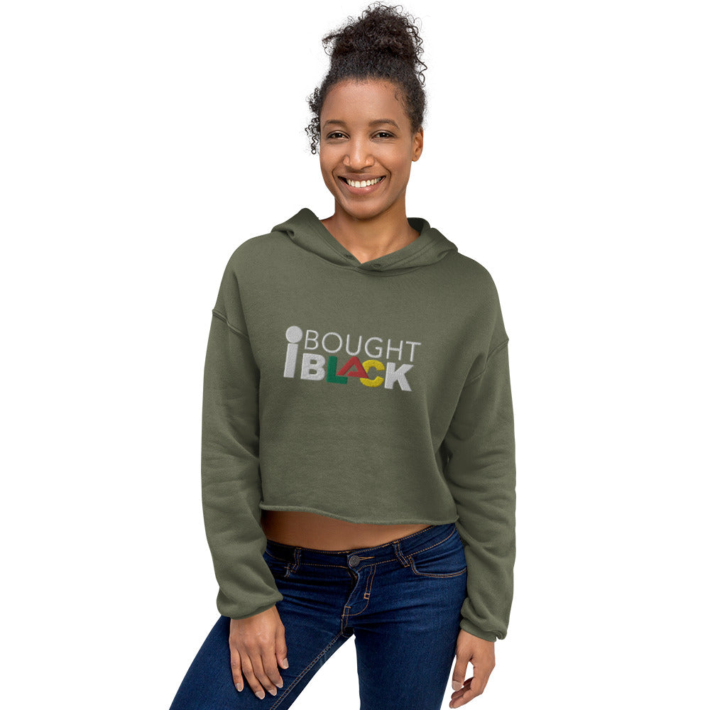 I Bought Black Crop Hoodie with white lettering
