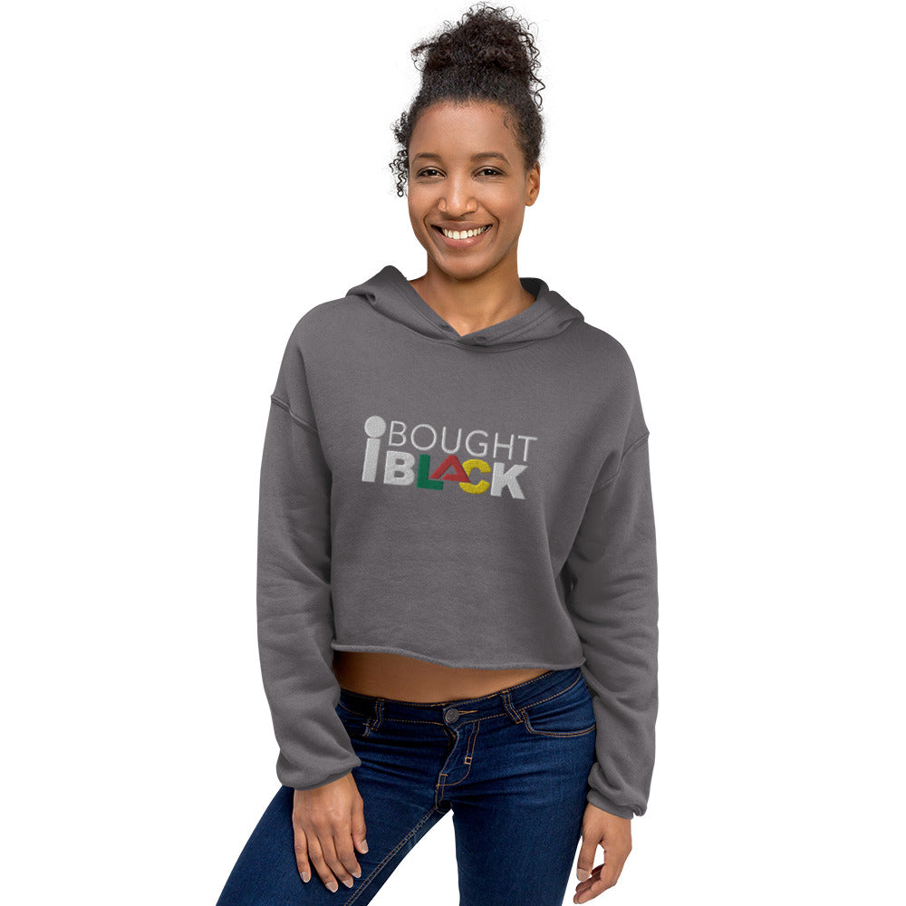 I Bought Black Crop Hoodie with white lettering