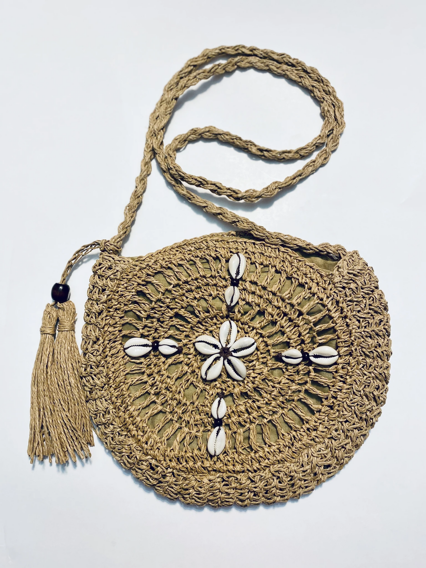 Cowrie Shell Rattan Woven Handbag