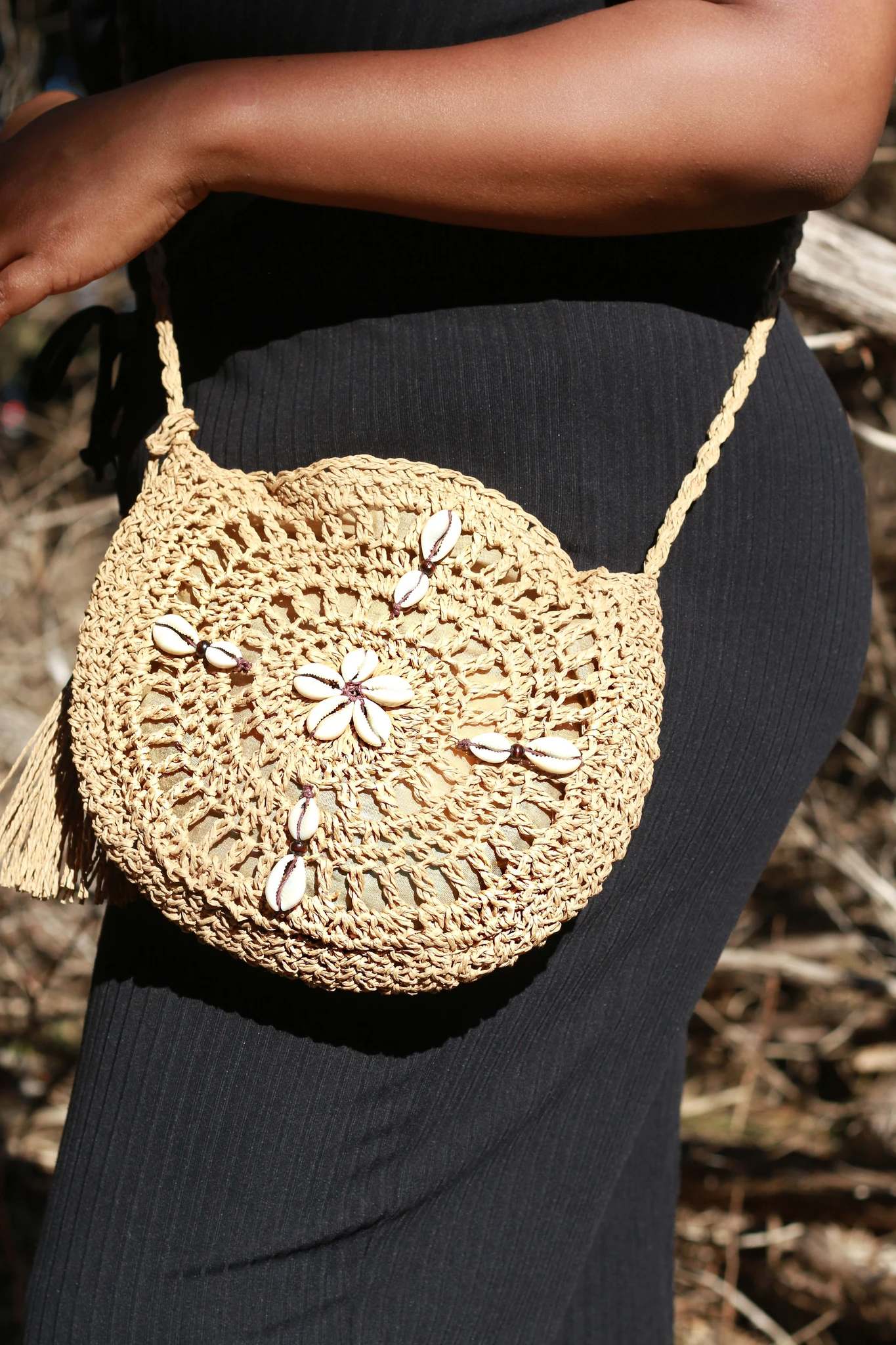 Cowrie Shell Rattan Woven Handbag