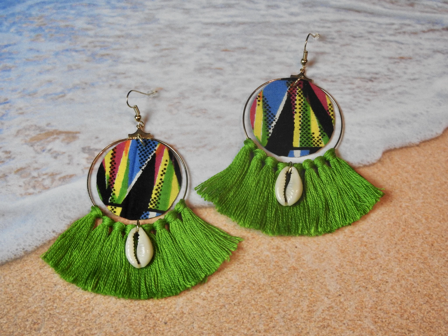 Cowrie Tassel Hoop Earrings