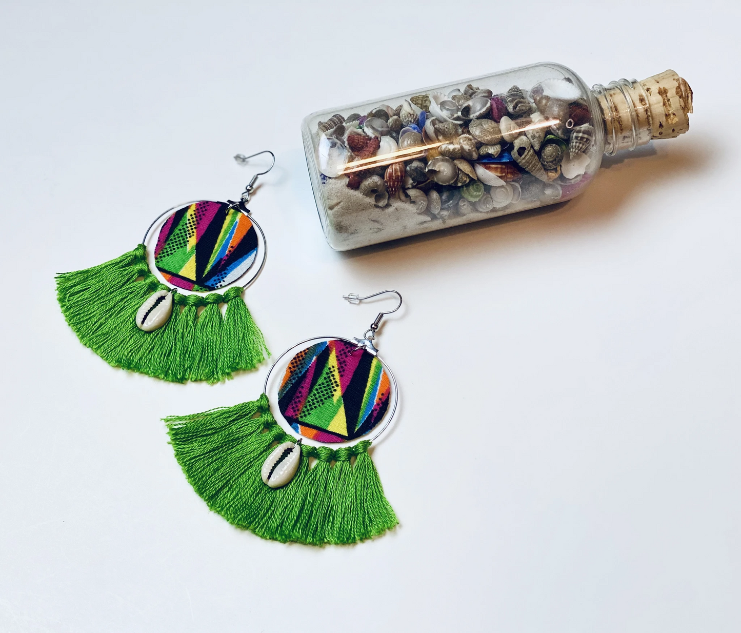 Cowrie Tassel Hoop Earrings