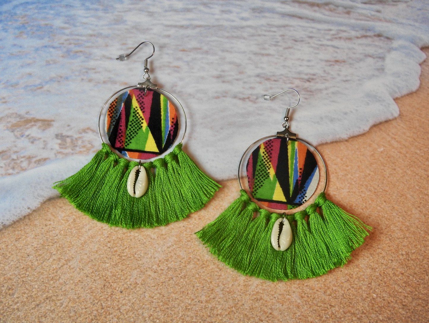Cowrie Tassel Hoop Earrings