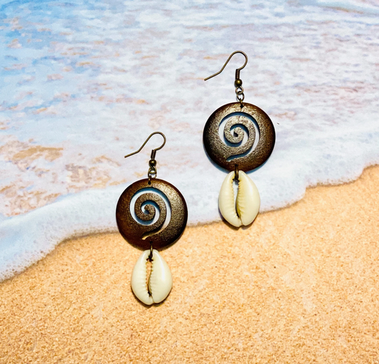 Cowrie Wooden Earrings